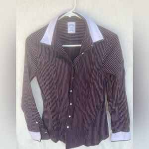 Brooks Brothers Navy & Pink Striped Shirt – Size 8, White Collar, Classic Fit